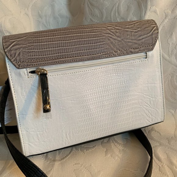 Beautiful Joanel White/Taupe Vegan Leather Embossed Handbag - Picture 12 of 13
